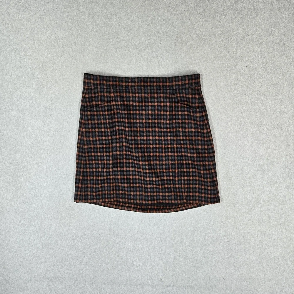 LOFT Women Skirt 6 Black Polyester Wool Mini Skirt Plaid Lined NWT